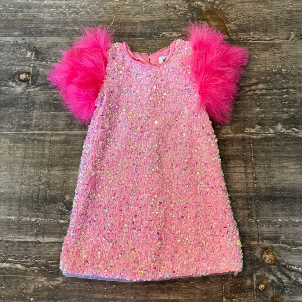 Lola + The Boys Pink Sequin & Feather Dress
